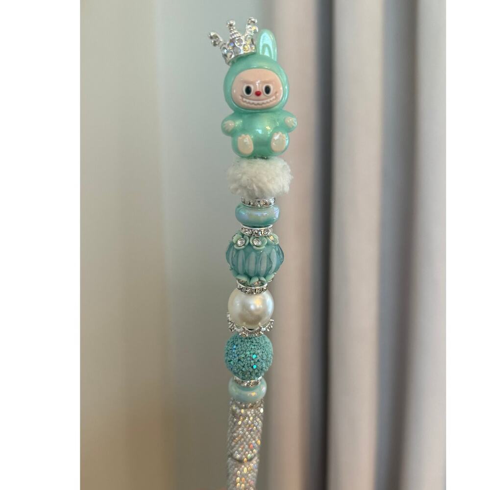 Teal Labubu Inspired Handmade Beaded Pen – Sustainable Charm | Unique Gift - Picture 2 of 4